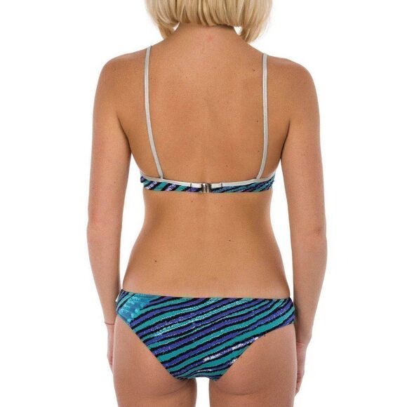 New Just Cavalli Women Stretch Bikini Blue Silver Push-Up Two Piece Swimsuit - Picture 5 of 12